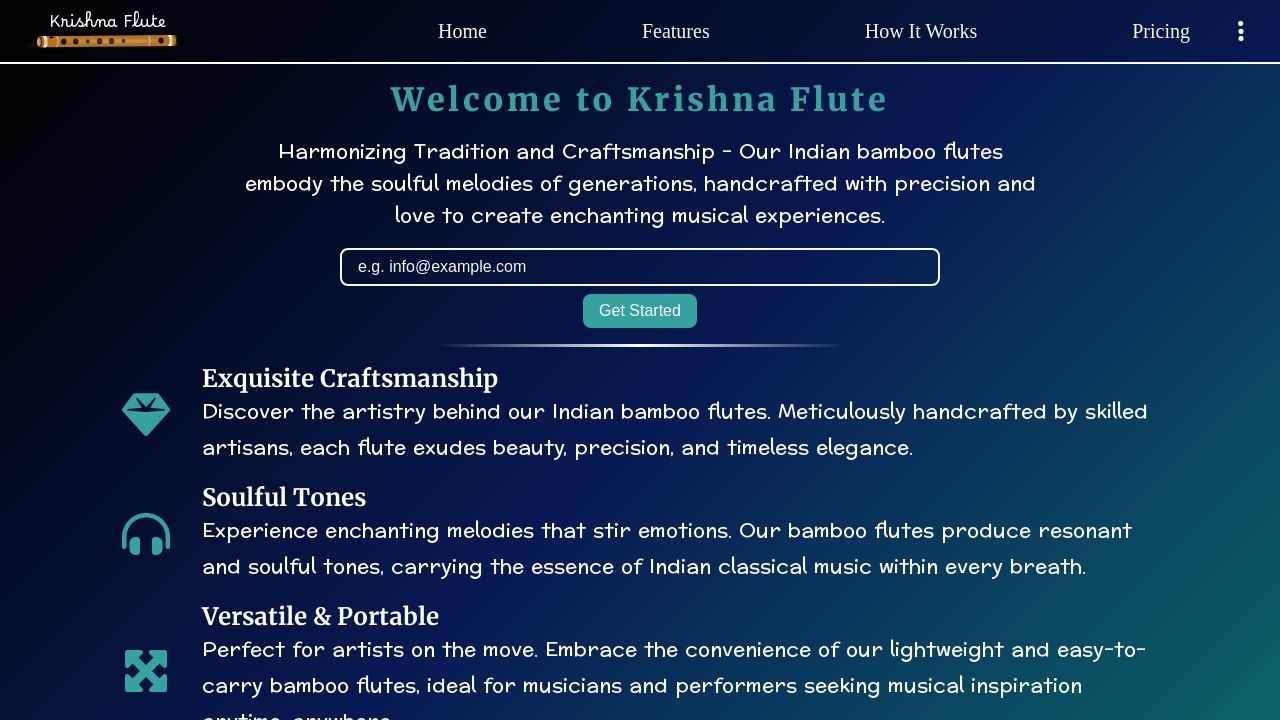 Krishna Flutes, a product landing page