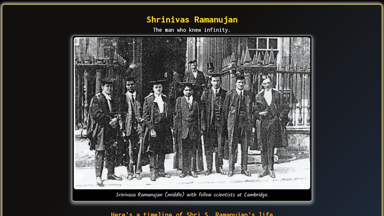 Shrinivas Ramanujan, a tribute page to Shrinivas Ramanujan